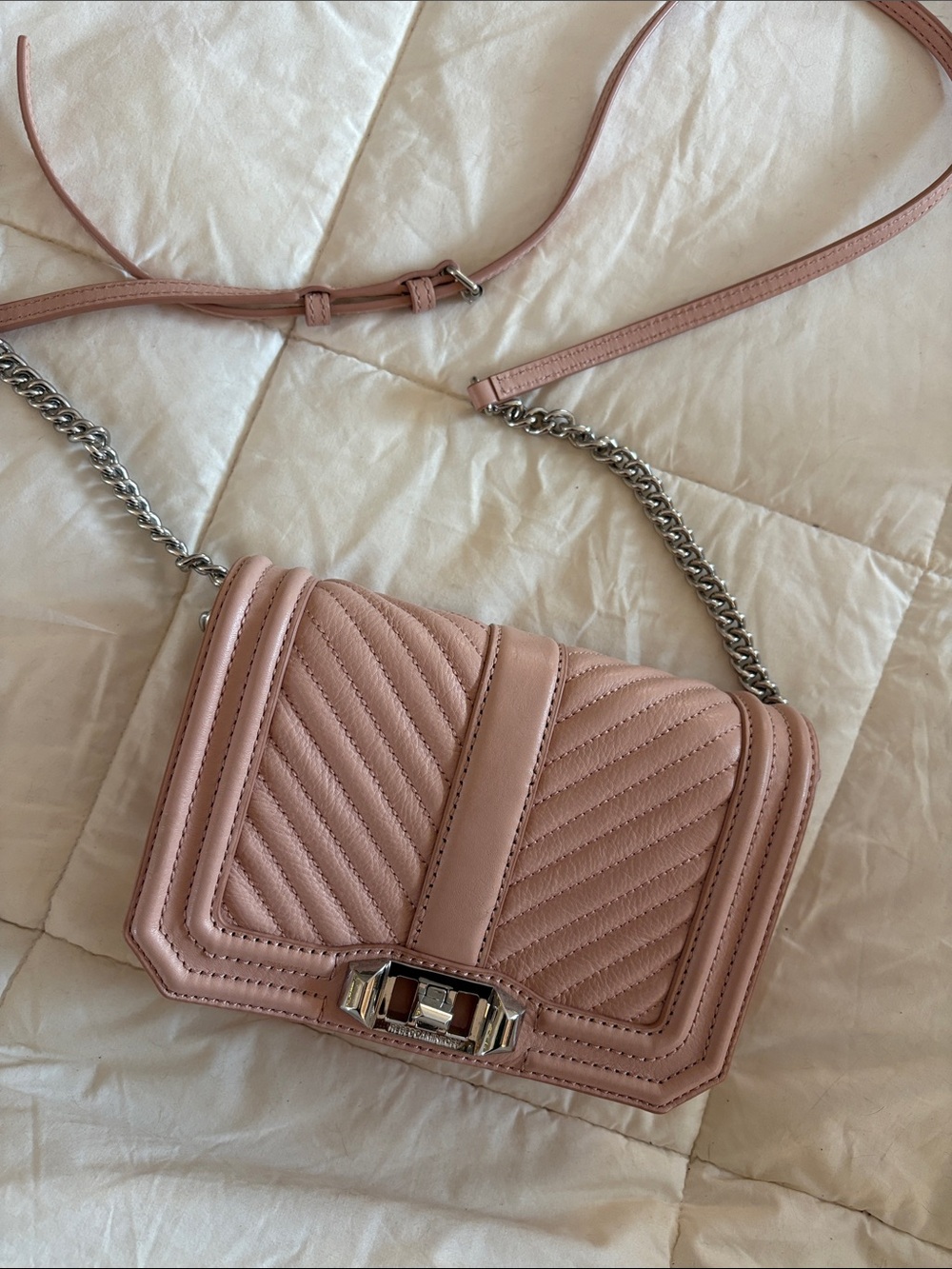 Quilted Pink Leather Crossbody Bag with Chain Strap